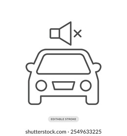 Silent ride icon, a car with a mute speaker icon, electric vehicle, environment, nature symbol on white background - vector illustration