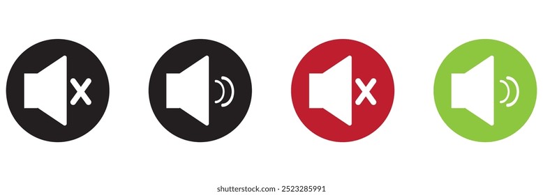 Ícone de alto-falante silencioso e em anel definido com estilo simples e traçado na ilustração de vetor de cores preto e branco. Conjunto de ícones de alto-falante. vetor de ícones de volume. vetor de ícones de alto-falante. Desativar mudo e desativar mudo do som do volume.
