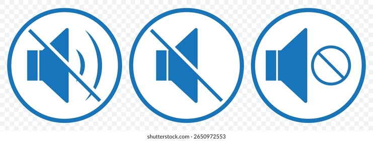 Ícone de alto-falante silencioso e em anel definido com estilo simples e traçado na ilustração de vetor de cor azul. Conjunto de ícones de alto-falante. vetor de ícones de volume. vetor de ícones de alto-falante. Desativar mudo e desativar mudo do som do volume. EPS 10.