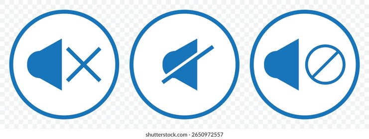 Ícone de alto-falante silencioso e em anel definido com estilo simples e traçado na ilustração de vetor de cor azul. Conjunto de ícones de alto-falante. vetor de ícones de volume. vetor de ícones de alto-falante. Desativar mudo e desativar mudo do som do volume. EPS 10.