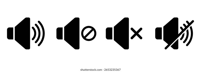 Silent and ring speaker icon set vector illustration. Speaker icon set. Volume icon vector. loudspeaker icon vector. Mute and unmute volume sound. Vector illustration. EPS 10