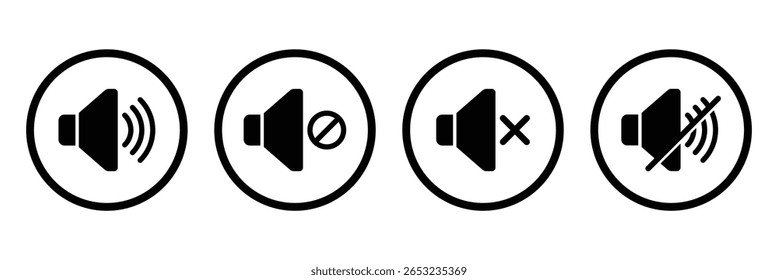 Silent and ring speaker icon set vector illustration. Speaker icon set. Volume icon vector. loudspeaker icon vector. Mute and unmute volume sound. Vector illustration. EPS 10