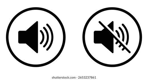Silent speaker icon. Mute and unmute volume sound. Audio speaker. Volume icons