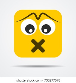 Silent square emoticon in a flat design