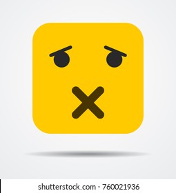 Silent square emoticon in a flat design