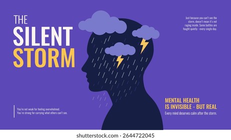 The Silent Storm - Emotional Turmoil and Anxiety Concept Illustration vector Design
