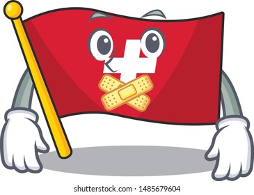 Silent switzerland flag sticks to cartoon wall
