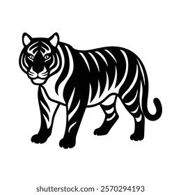 Silent tiger stalking prey silhouette icon vector design