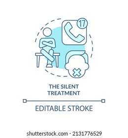 Silent treatment turquoise concept icon. Psychological manipulation abstract idea thin line illustration. Punishment. Isolated outline drawing. Editable stroke. Arial, Myriad Pro-Bold fonts used
