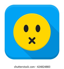 Silent Yellow Smiley App Icon. Vector Illustration of Flat Style Icon Squre Shaped with Long Shadow.