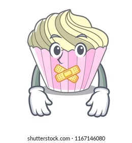 Silent yummy meringue cake on mascot cartoon