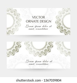 Siler ring in asian style. Elegant horizontal flayers with ornaments on the white background. Vector design with decoration elements and copy space for wedding invitation, anniversary banners