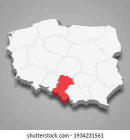 Silesia region location within Poland 3d isometric map