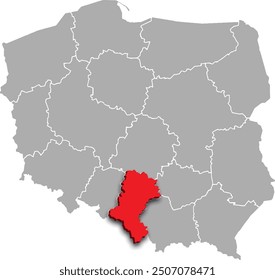 SILESIAN PROVINCE of POLAND 3d isometric map WITH ADMINISTRATIVE DIVISIONS