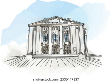 Teatro Silesiano en Katowice, Polonia - ilustración de acuarela de Vector