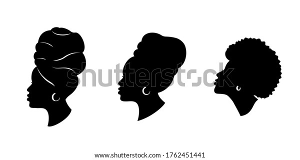 頭に巻き 耳にイヤリングをつけたアフリカ系アメリカ人女性のシルフェット 美しい黒人女性のプロフィール 白い背景にベクターファッションイラスト のベクター画像素材 ロイヤリティフリー