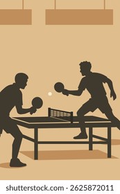 silhoueette people playing table tennis 