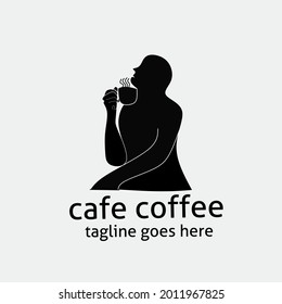 Silhouetee person a cup coffee logo design very suitable for cafe