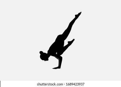 Silhouett of A woman workout yoga, female fitness instructor demonstrates a yoga position, vector image.	