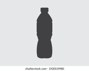 Silhouette of a 0.5 liter plastic bottle on a light background. Black water container outline isolated on gray