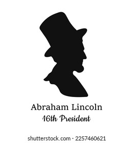Silhouette of the 16th President of America Abraham Lincoln in a top hat . Vector illustration on white background.