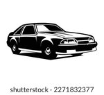silhouette of 2000 ford mustang. isolated white background view from side. Best for logo, badge, emblem, icon, sticker design, car industry. available in eps 10.	