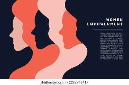 silhouette of 3 women faces, representing women empowerment, denying skin discrimination, women rights, beauty and fashion saloon, spa with catchy colors vector