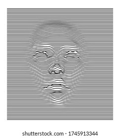 Silhouette of 3d head extruded from lines. Graph made of cuves in form of human face. Futuristic hi-tech style illustration of Artificial intelligence and Robotics concept.