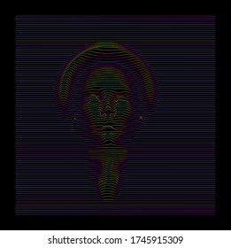 Silhouette of 3d holographic head extruded from lines. Graph made of cuves in form of human face. Futuristic hi-tech style illustration of Artificial intelligence and Robotics concept.