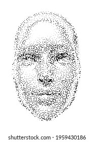 Silhouette of a 3d human head made of dots and particles. Concept of Artificial intelligence and Neural Network.