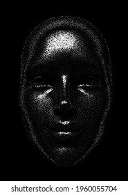 Silhouette of a 3d human head made of dots and particles. Concept of Artificial intelligence and Neural Network.