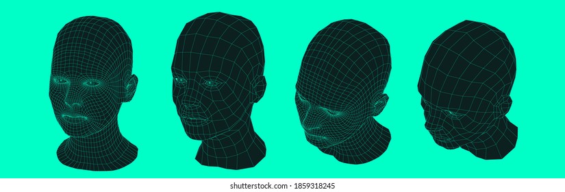 Silhouette de 3d cabeza humana baja de poli. Concepto de Inteligencia Artificial y Red Neural.
