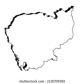 Silhouette 3D map of the Asian country of Cambodia over a white background