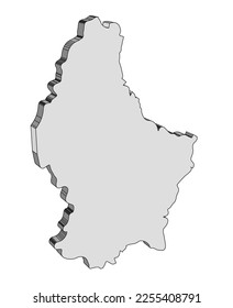 Silhouette 3D map of Luxembourg over a white background