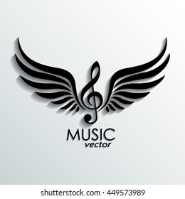 silhouette 3d winged violin clef / music symbol /vector illustration