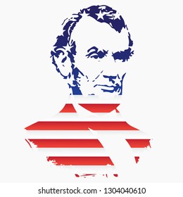 Silhouette of Abraham Lincoln from the texture of the National Flag of the United States. EPS10