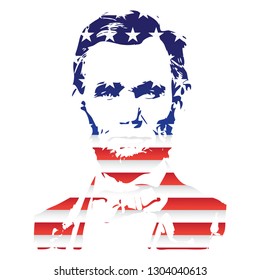 Silhouette of Abraham Lincoln from the texture of the National Flag of the United States. EPS10