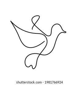 Silhouette of abstract birds as line drawing on white. Vector