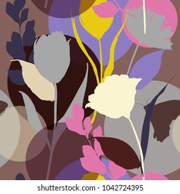  Silhouette Abstract  botanical flower composition of garden leaves.colorful  seamless pattern wallpaper  on modern background