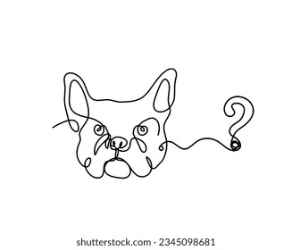 Silhouette of abstract bulldog with question mark as line drawing on white background. Vector