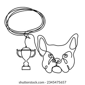 Silhouette of abstract bulldog with trophy as line drawing on white background. Vector