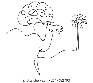 Silhouette of abstract camel with brain as line drawing on white. Vector