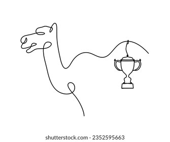 Silhouette of abstract camel with trophy as line drawing on white. Vector