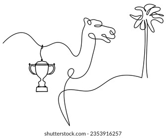 Silhouette of abstract camel with trophy as line drawing on white. Vector