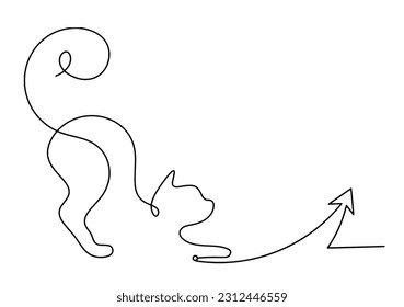 Silhouette of abstract cat with direction in line drawing on white. Vector