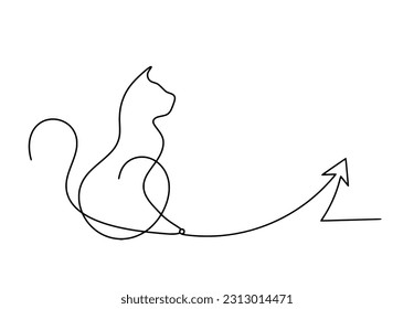 Silhouette of abstract cat with direction in line drawing on white. Vector