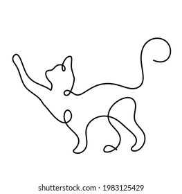 Silhouette of abstract cat as line drawing on white background. Vector