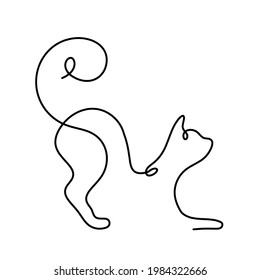 Silhouette of abstract cat as line drawing on white background. Vector