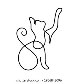 Silhouette of abstract cat as line drawing on white background. Vector