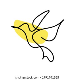 Silhouette of abstract color bird as line drawing on white. Vector